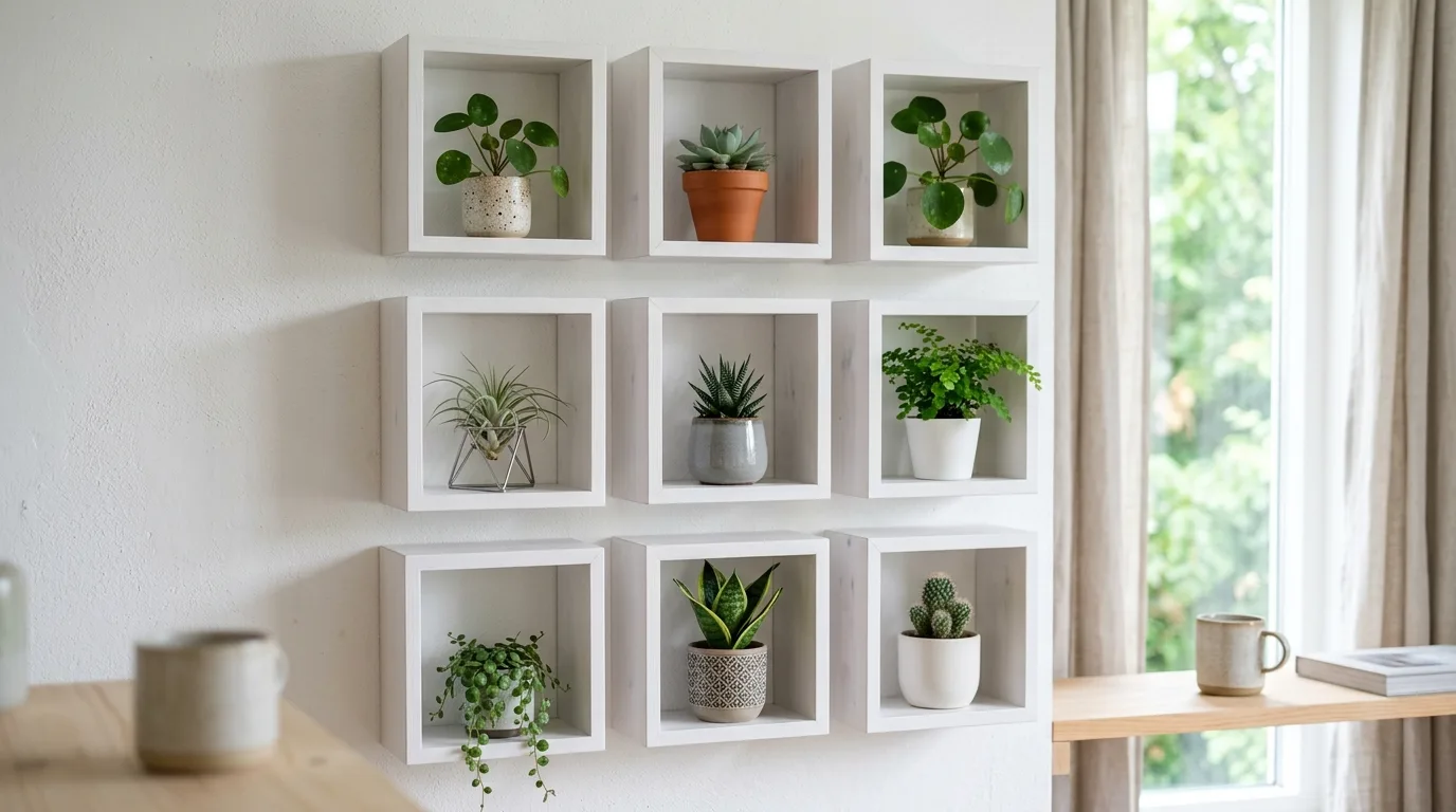 Wall-Mounted Plant Ledges in a Small Room
